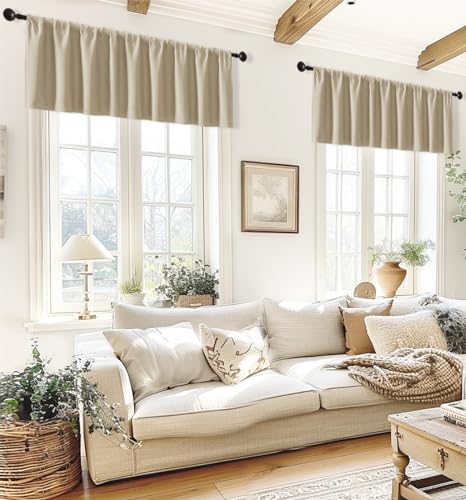 XTMYI Beige Valances for Living Room 2 Pack Blackout Rod Pocket Waterproof Small Valance Curtains for Bathroom Shower Window Cornice