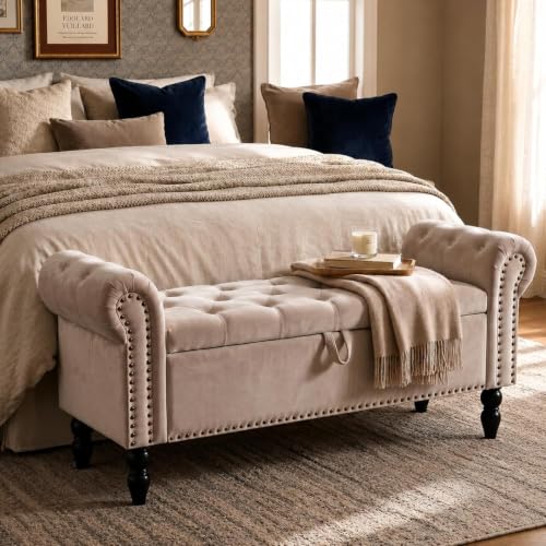 Clevich 133cm Velvet Storage Ottoman Bench, 168KG Load Capacity, Brown