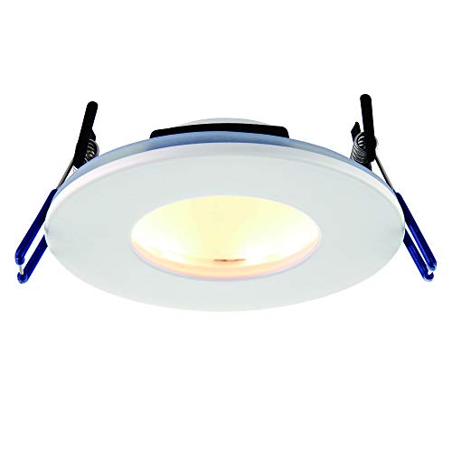 National Lighting Cannon 9W Colour Changing (CCT) Fire Rated Cool White, Warm White or Daylight White 450 Lumens LED Anti Glare Low Profile Ceiling Downlight Spotlight IP65 Rated for Bathroom