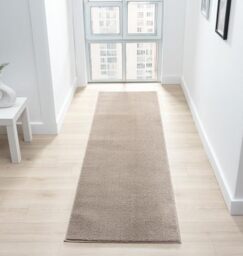 Rugs by Desire Comfy Washable Modern Living Room Rug Polyester Plain Indoor Area Rug with Low Pile - Anti-Slip Felt Backing SuperSoft Carpet Bedroom-Hallway, Dark Beige, 60x200 cm