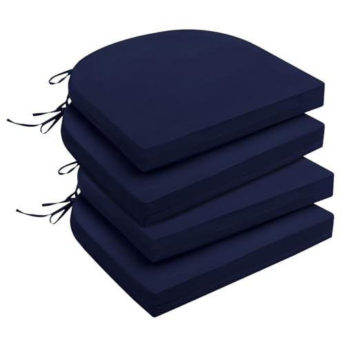 "downluxe Outdoor/Indoor Waterproof Round Corner Seat Cushion, 17"" x 16"" x 2"", Navy Blue, Pack of 4"