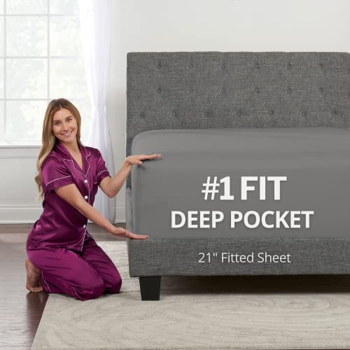 Twin Deep Pocket Fitted Sheet ??? Deep Pocket Twin Fitted Sheet ??? Microfiber Twin Size Fitted Sheets Only ??? Single Mattress Fitted Bed Sheet Set ??? Kids Bed Fitted Sheet for Boys/Girls 21 Inch Grey