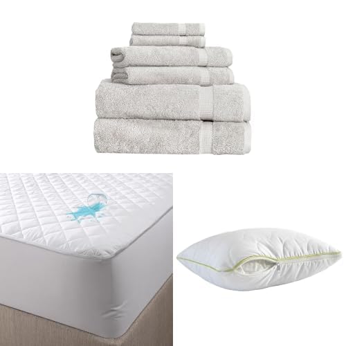 BERIBO Comfort Towel Set with Pillow & Mattress Protector (Single, Taupe)