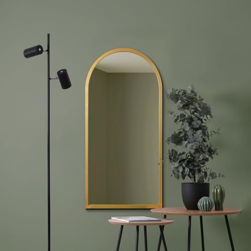 "MirrorOutlet The Arcus - Gold Metal Framed Modern Arched Wall Mirror 47"" X 23.5"" (120CM X 60CM) Black. 2cm Wide Frame and 3cm Deep.…"