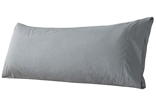 WhatsBedding Body Pillow Cover Cotton Fabric, Long Pillowcase Breathable & Skin-Friendly, Envelope Closure - Grey (20x54 inch)