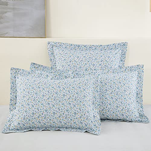 "DAUAOTO Euro Shams 100% Cotton Square Pillow Cover Set of 2, 26""x26"" Pillowcases, Farmhouse Ditsy Floral Pattern Blue"