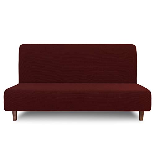 Easy-Going 100% Waterproof Futon Cover, Dual Waterproof Couch Cover for Futon, Stretch Jacquard Armless Sofa Cover, Leakproof Furniture Protector for Kids, Pets, Dog and Cat (Futon, Wine)