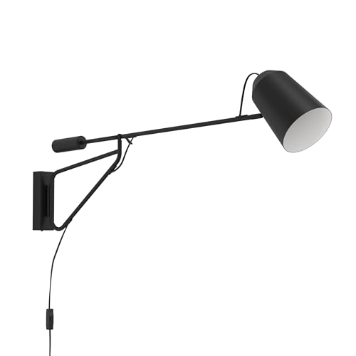 Eglo Indoor wall Light Loreto 1, Flexible lamp with Swing arm, Living Room and Hallway Lighting Fixture, Reading lamp Made of Black and White Metal, E27 Socket