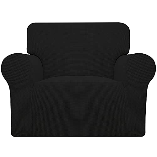 Easy-Going Stretch Chair Sofa Slipcover 1-Piece Couch Sofa Cover Furniture Protector Soft with Elastic Bottom for Kids,Pet. Spandex Jacquard Fabric Small Checks(Chair,Black)