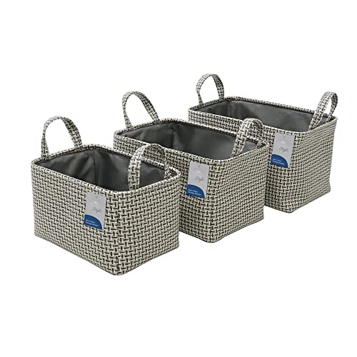 JVL Silva Rectangular Fabric Storage Baskets with Handles, Set of 3, Grey