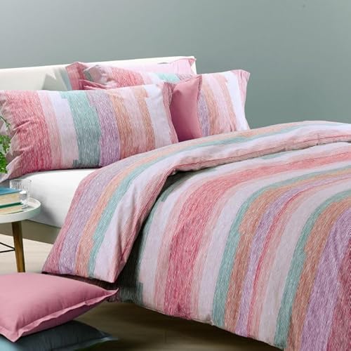 Caleffi 1000822 Double Duvet Cover 255 x 200 cm + 2 Pillowcases 50 x 80 cm Scandinavia Model Coral Colour 100% Soft and Breathable Cotton