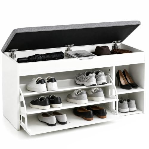 Meerveil Shoe Storage Bench with Seat and Flip Drawer, W100 x D30 x H52 cm
