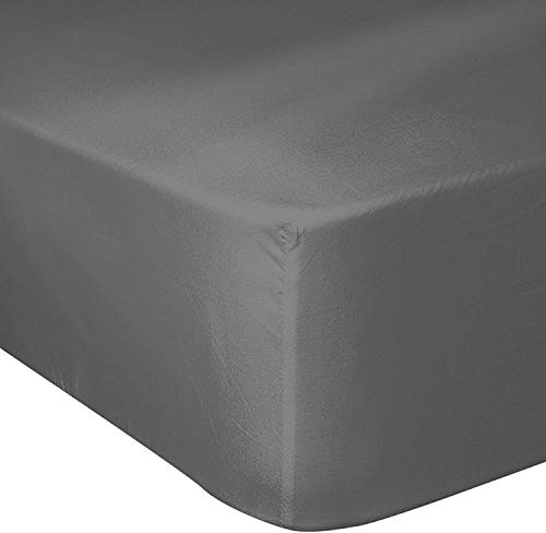 Home Linge Passion 100% Cotton Fitted Sheet – 57 Thread Count – Size 180 x 200 cm – Dark Grey – 25 cm Deep Weave – Soft, Breathable, Washable