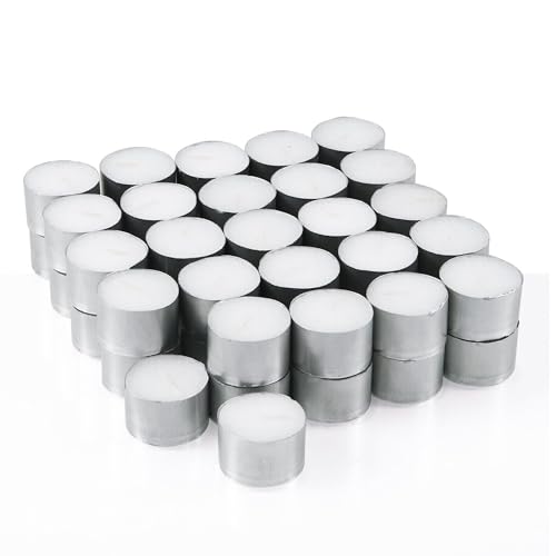 8 Hour Tea Light,UNSCENTED Long Burning Tea Lights Candles White,Long Lasting Cotton Wicks Wax Tealight Candles,Tealight Candles for Weddings, Parties, Restaurants, Massage (Pack of 50)