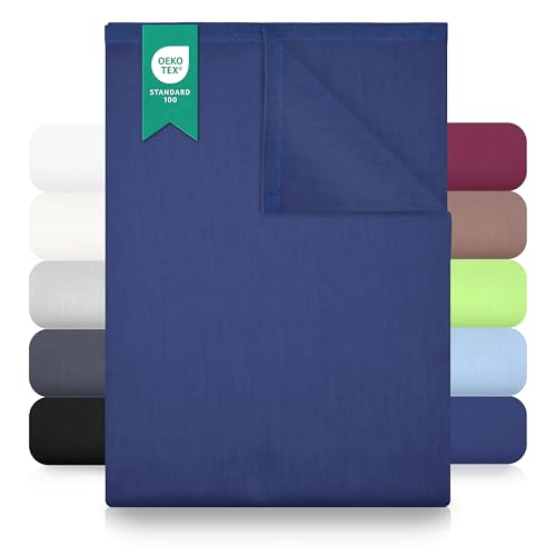 GREEN MARK Textilien Classic Flat Sheet Cotton - 100% Cotton Flat Sheet, No Elastic, Soft, Breathable, Easy Care - Navy Blue – 180 x 275 cm