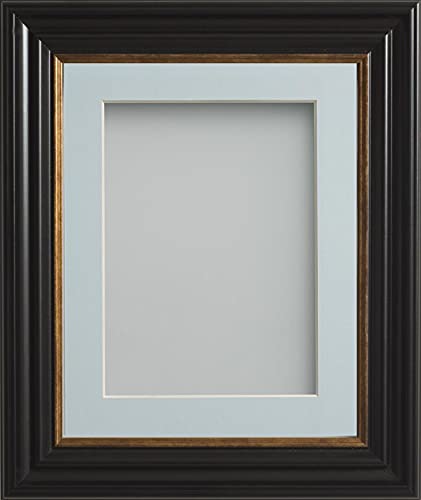 Frame Company Emson Black Picture Photo Frame with Light Blue Mount - 9x7 for pic size 8x6 *Choice of Sizes* Fitted with Real Glass