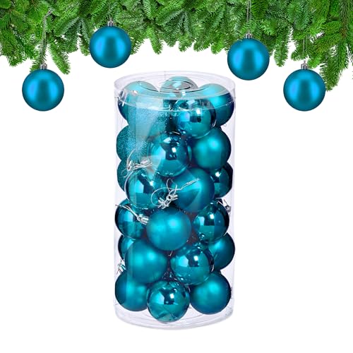 Relaxdays Christmas Bauble Set of 30, Glittery, Matt & Shiny Ornaments, Plastic Xmas Tree Balls, HxD: 7 x 6 cm, Petrol