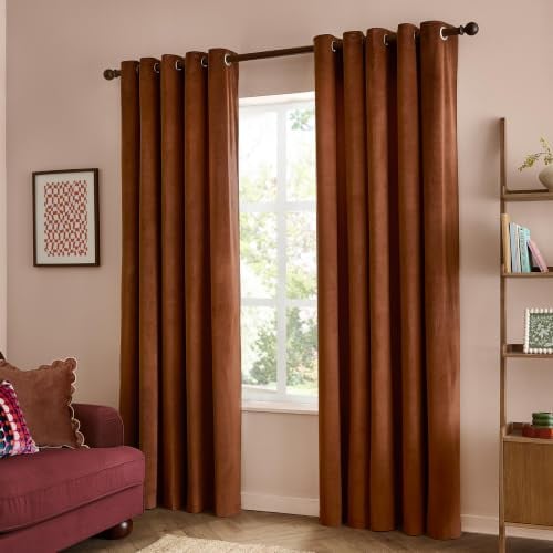 furn. The Ultimate Velvet Eyelet Curtain Pair (Chestnut - 229x229cm) - Soft Stylish Light Filtering Matte Velvet Curtains