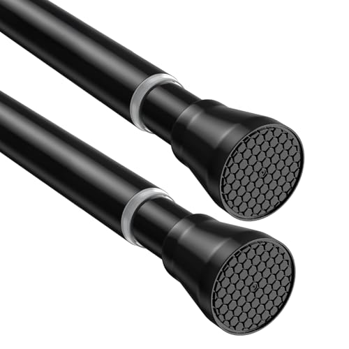 fvonzn 2pcs Black Tension Curtain Rod 28 to 48 Inch, No Slip Tension Rod Spring Rod Adjustable Curtain Rod Spring Curtain Rod No Drill Spring Loaded Curtain Rods Spring Tension Rod for Closet