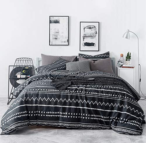 SUSYBAO Aztec Bohemian Duvet Cover King 100% Cotton Black Boho Duvet Cover 3 Pcs Set 1 Black White Chevron Patterned Duvet Cover with Zipper Ties 2 Pillowcases Soft Southwestern Geometric Bedding