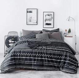 SUSYBAO Aztec Bohemian Duvet Cover King 100% Cotton Black Boho Duvet Cover 3 Pcs Set 1 Black White Chevron Patterned Duvet Cover with Zipper Ties 2 Pillowcases Soft Southwestern Geometric Bedding