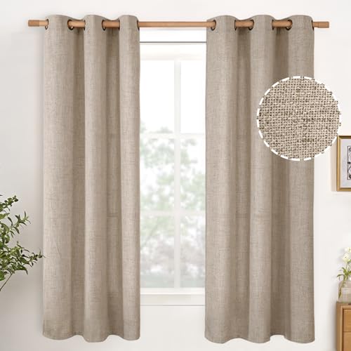YoungsTex Linen Curtains 63 Inches Length 2 Panels for Window, Light Filtering Drapes with Textured Bronze Grommet Privacy for Living Room Bedroom, Dark Oatmeal, 38 x 63 Inch