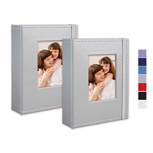 Cherrich Small Photo Album 4x6, Pack of 2 Leather Photo Book, Each Mini 26-Page Album Holds 52 Photos, Art Presentation Folder for Postcards & Picture Storage Grey