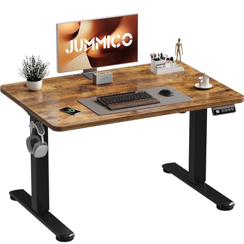 JUMMICO Electric Standing Desk 100 x 60 cm Home Office Height Adjustable Desk, Computer Lift Table with Smart Panel, Sit Stand Desk with Height Memory, Brown