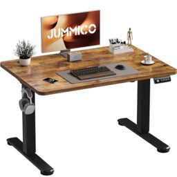 JUMMICO Electric Standing Desk 100 x 60 cm Home Office Height Adjustable Desk, Computer Lift Table with Smart Panel, Sit Stand Desk with Height Memory, Brown