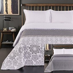 DecoKing 77214 Bedspread 240 x 260 cm Steel Silver White Anthracite Bed Throw Double-Sided White Steel Silver Quilting Alhambra