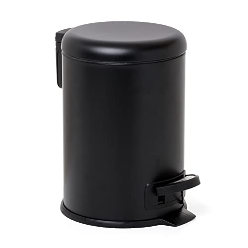 TATAY 3L Pedal Bathroom Bin - Hygienic, Touch-Free Opening - Soft-Close Lid - Removable Interior for Easy Cleaning - Functional Design - 17.5 x 22.5 x 25 cm – Nordic Model - Black