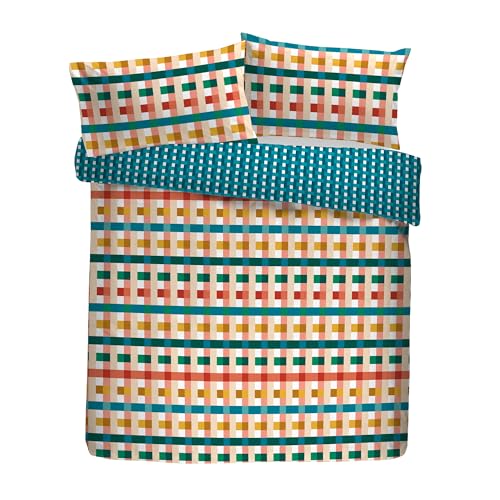 Fusion Duvet Cover Set, 100% Recycled Polyester, Double Size 200x200cm, Multi-Coloured, Geometric Pinsonic Pattern, with 2 Pillowcases