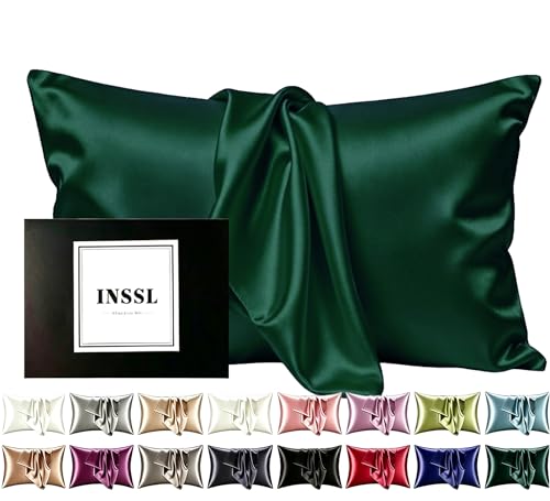 INSSL - Mulberry Silk Pillowcase for Hair and Skin Well-Being Comfortable and Breathable while Sleeping (Dark Green, Standard)