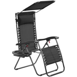 Yaheetech Yaheetch Outdoor Zero Gravity Sun Lounger Foldable Recliner Adjustable Patio Garden Chair w/Canopy, Cup Holder, Carry Strap for Beach Deck Camping Black/1