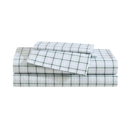Eddie Bauer - Twin Sheet Set, Premium Cotton Percale Bedding Set, Plaid Home Decor, Oeko-Tex Certified (Classic Tattersall Plaid Green, Twin)