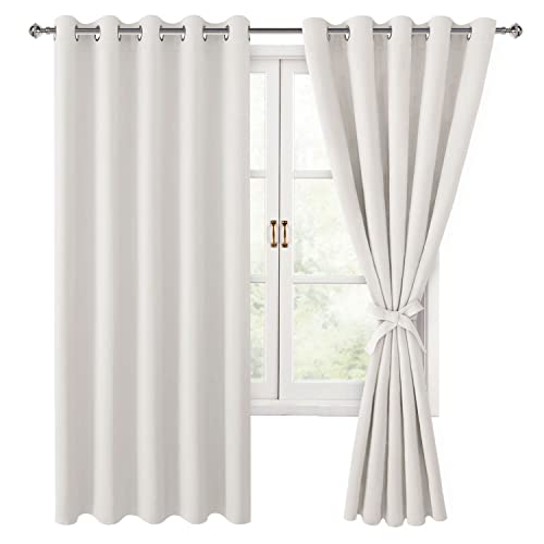 Hiasan Room Darkening Curtains for Bedroom, 60 x 72 Inches - Thermal Insulated & Light Blocking Window Drapes for Living Room/Dorm Room, Set of 2 Panels Sewn with Tiebacks, Ivory