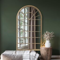 "The Somerley - Sand coloured Framed Modern Full Length Arched Leaner/Wall Mirror 71"" X 40"" (180CM X 103CM) Silver Mirror Glass with Black All weather Backing."