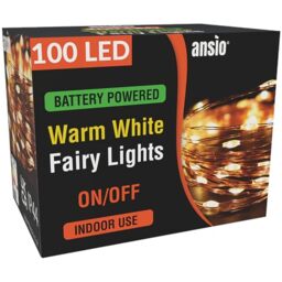 ANSIO Fairy Lights Battery Operated 100 LED Copper Wire Indoor Outdoor Christmas Lights, Bedroom String Lights 10m/33ft, Ideal for Christmas Tree, Party & Wedding Decorations–Warm White