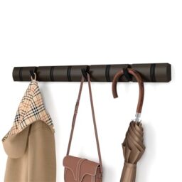 Umbra Flip Wall-Mounted Coat Rack with 8 Hooks – Modern, Space-Saving Storage for Hats, Jackets, Bags, Entryway, Mudroom, Closet, Bathroom, Bedroom – Black/Walnut