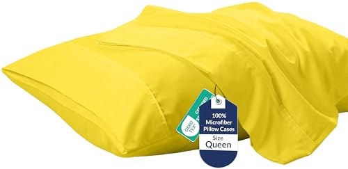 "Royale Linens Queen Pillowcase Set of 2 - Bed Pillow Cover - 20"" x 30"" - Pillowcases - 1800 Brushed Microfiber, Wrinkle & Fade Resistant - Soft & Cozy- Queen Size Pillow Case (Queen, Yellow)"