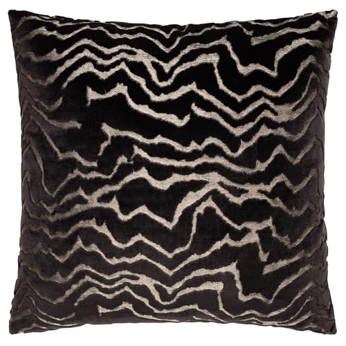 Paoletti Tierra Polyester Filled Cushion – Luxury Abstract Textured Cut Velvet Decorative Pillow (Jet – 50x50cm)