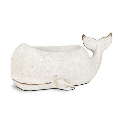 "Abbott Collection Large Grey Whale Planter (15"" Long) - Whimsical Shape, For Succulents & Greenery, Resin, Gray, 15""L, No Drainage Hole"