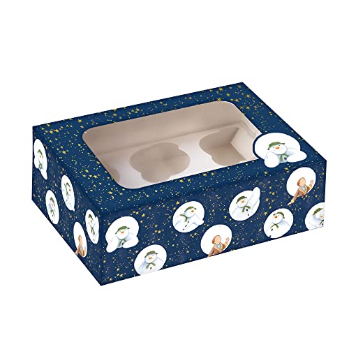 Anniversary House Official The Snowman??? Christmas Cupcake Box, Foil Printed 'Snow Wonderful' Design, Easy Assembly, Navy Blue, 7.5 x 16 x 23cm, Ideal for cupcakes, brownies, cookies, Pack of 1, J178