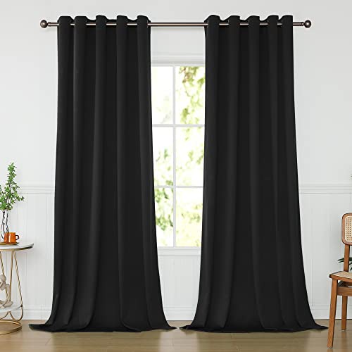 KEQIAOSUOCAI Black Curtains 72 Inches Wide by 96 Inches Long for Bedroom - Room Darkening Grommet Extra Wide Windows Curtains Drapes for Living Room, 2 Panels, Black, 72W x 96L