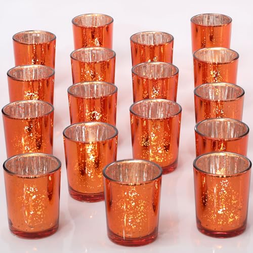 DARJEN 24Pcs Orange Votive Candle Holders, Tea Lights Candles Holders for Wedding Centerpieces & Party Decorations, Fall Home Table and Thanksgiving Day