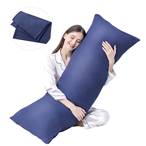 "DOWNCOOL Luxury Full Body Pillow Insert with Fiber Cover - Ultra Soft Body Pillow for Sleeping - Breathable Long Bed Pillow Insert, 20""x54""(Blue, with Cover)"