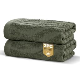 Rapport Home Safari Face Towels 2-Pack - Luxurious 100% Cotton 500gsm Soft Absorbent Face Cloths - Oeko-Tex Certified Bathroom Hand Towels - Forest Green (30x30cm)