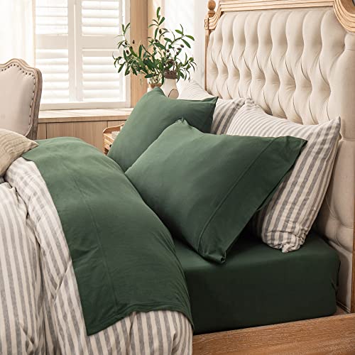 "PURE ERA Jersey Knit Sheet Set Solid Forest Green Twin - 100% Cotton, 3 Piece Set, T Shirt Soft, Deep Pocket, Fits Mattresses Up to 20"" Deep, All Around Elastic, Modern and Casual"