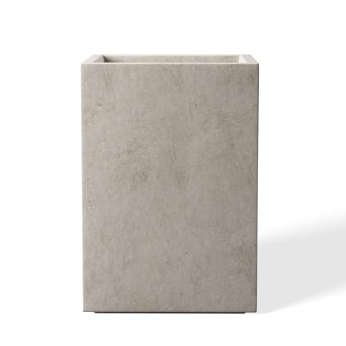 "Kante Planter, Weathered Concrete, 15.7"" H - Rubber Plug for Indoor, Drainage for Garden, All-Weather Cement Flower Pot, Handcrafted, Anti-Frost & UV, Modern Home Decor"