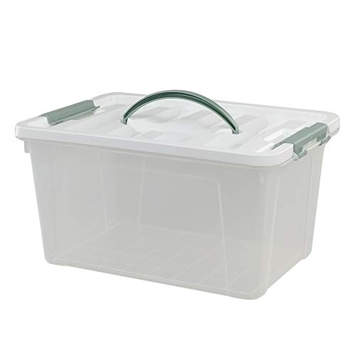 Saedy 14 Quart Latching Box, Great Funtionality Plastic Storage Bin with Lid, Clear Transparent Box with Handles